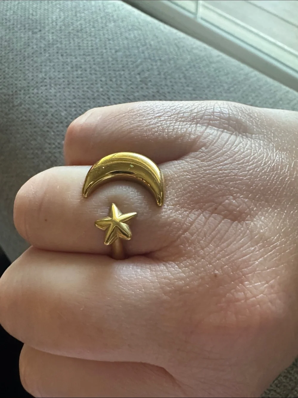 Gold modern Moon and Star Adjustable Ring - Women Jewelry